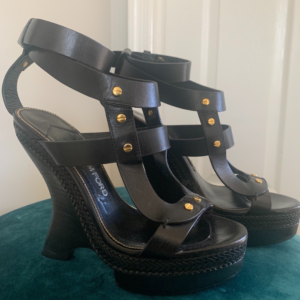 Authentic Tom Ford leather Wedge sandals Size 38